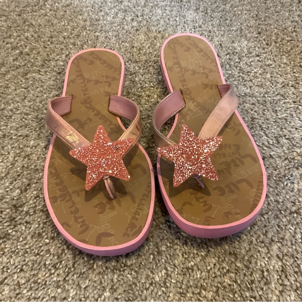 Steve Madden for lei Vintage Pink Glitter Star Flip Flop Sandals Women’s Size 7